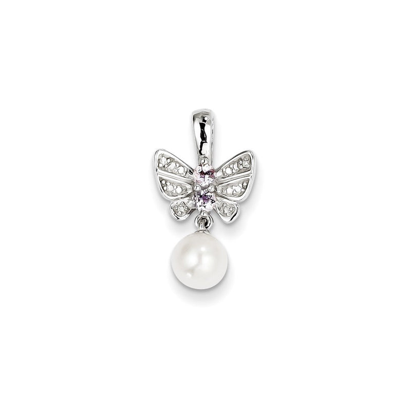 Sterling Silver FW Cultured Pearl & Pink Quartz & Diamond Pendant