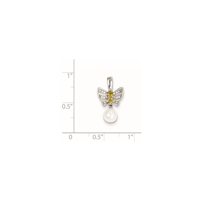 Sterling Silver FW Cultured Pearl Whiskey Quartz Diamond Pendant