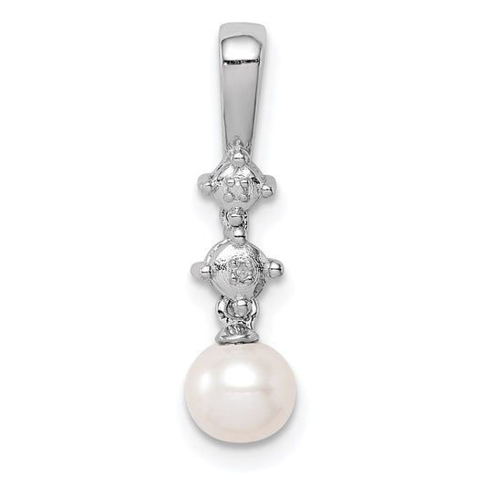 Sterling Silver Rhodium-plated FW Cultured Pearl Diamond Pendant