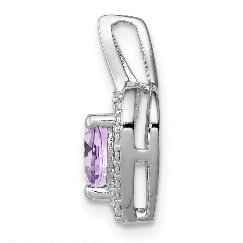 Sterling Silver Rhodium-plated Pink Quartz and Diamond Pendant