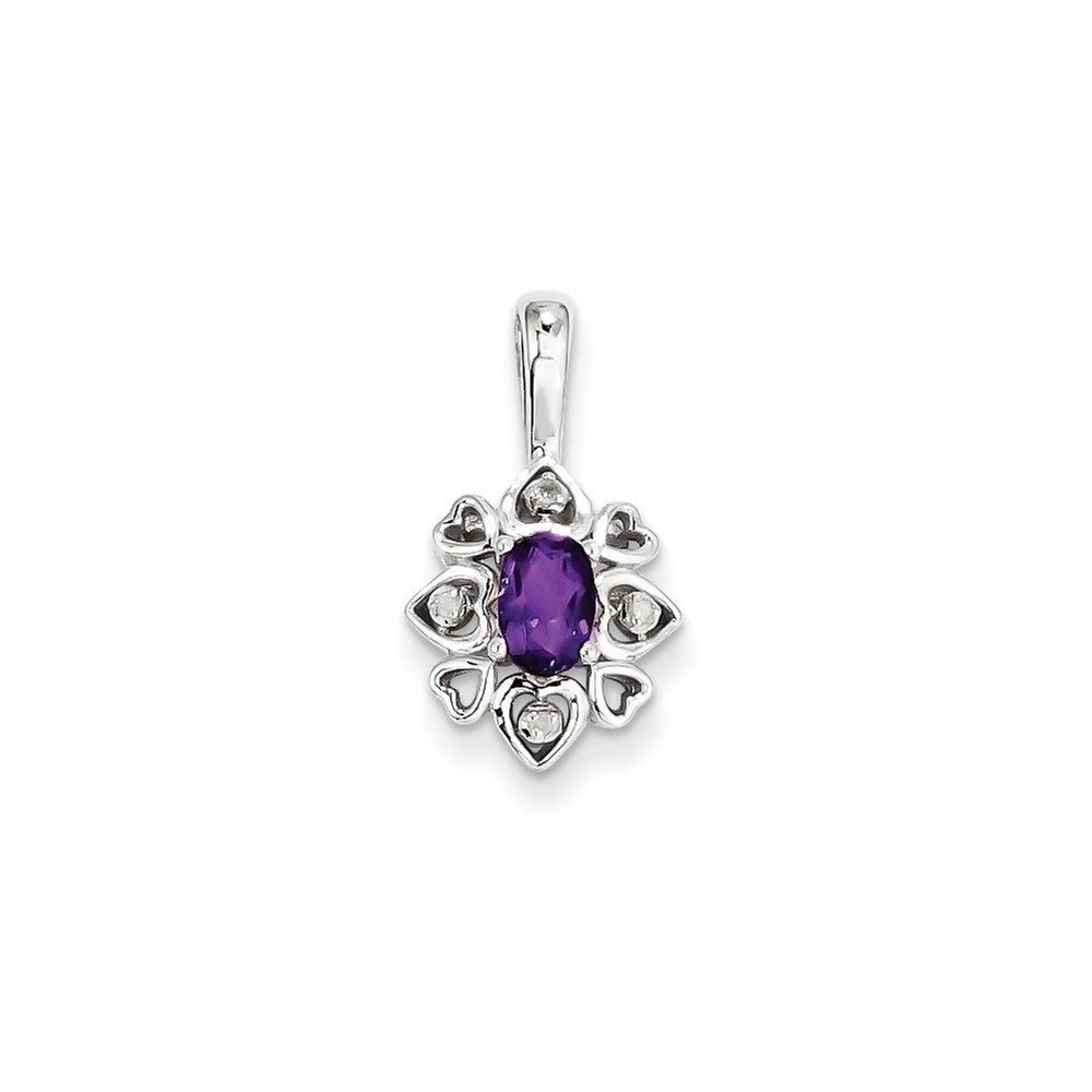 Sterling Silver Amethyst Diamond Pendant