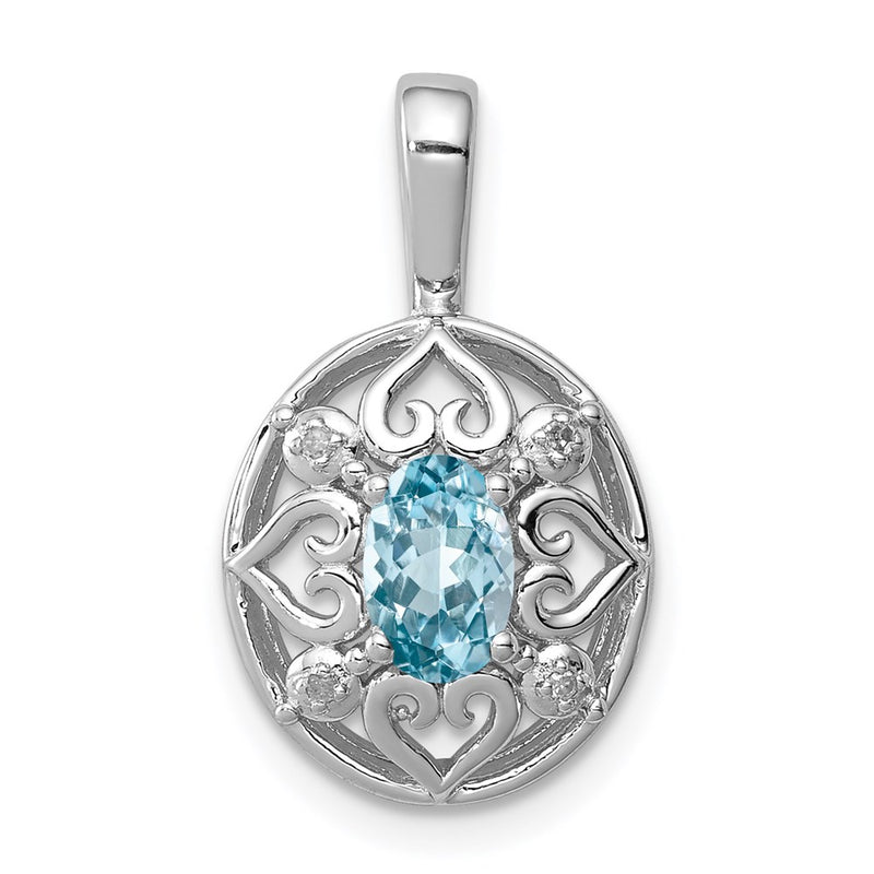 Sterling Silver Rhodium-plated Light Swiss Blue Topaz Diamond Pendant