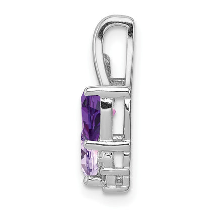 Sterling Silver Rhodium Amethyst & Pink Quartz & Diamond Pendant