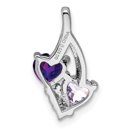 Sterling Silver Rhodium Amethyst & Pink Quartz & Diamond Pendant