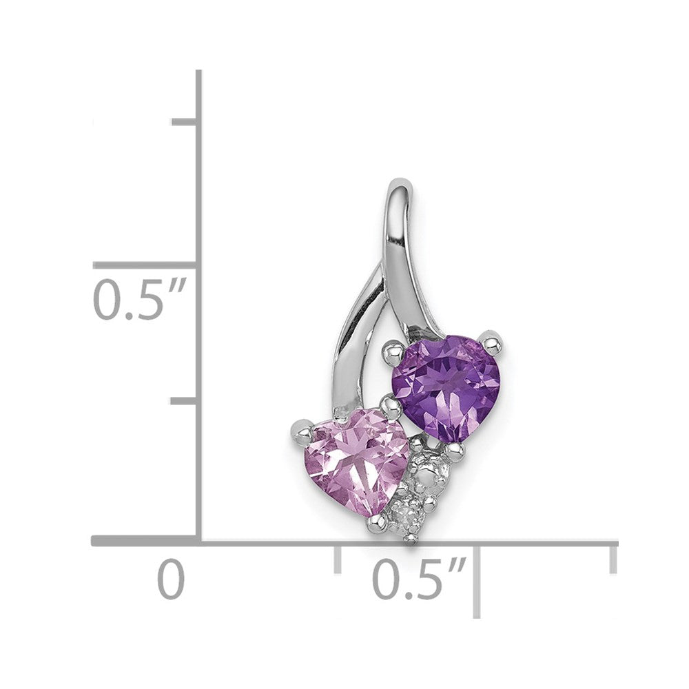 Sterling Silver Rhodium Amethyst & Pink Quartz & Diamond Pendant