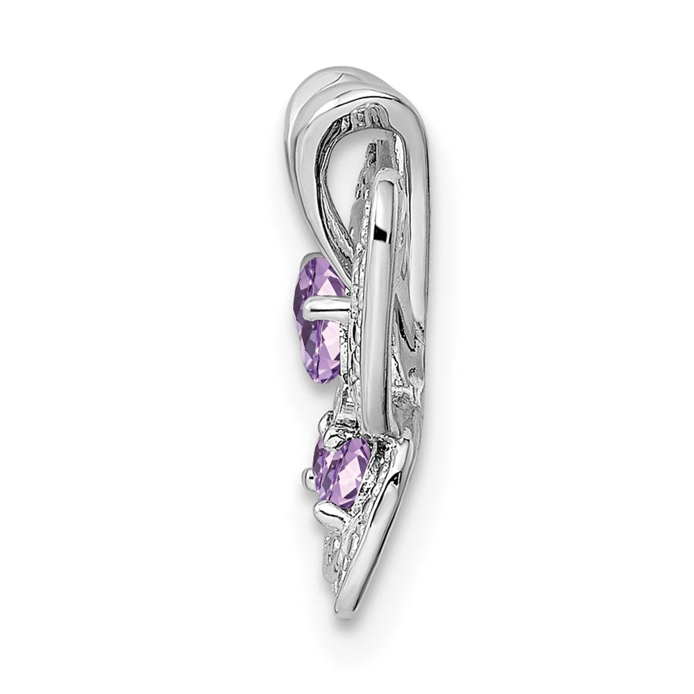 Sterling Silver Rhodium Amethyst & Pink Quartz & Diamond Pendant
