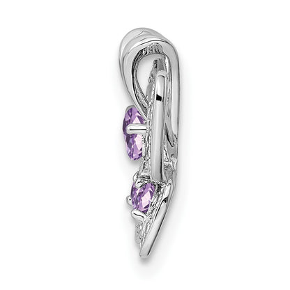 Sterling Silver Rhodium Amethyst & Pink Quartz & Diamond Pendant