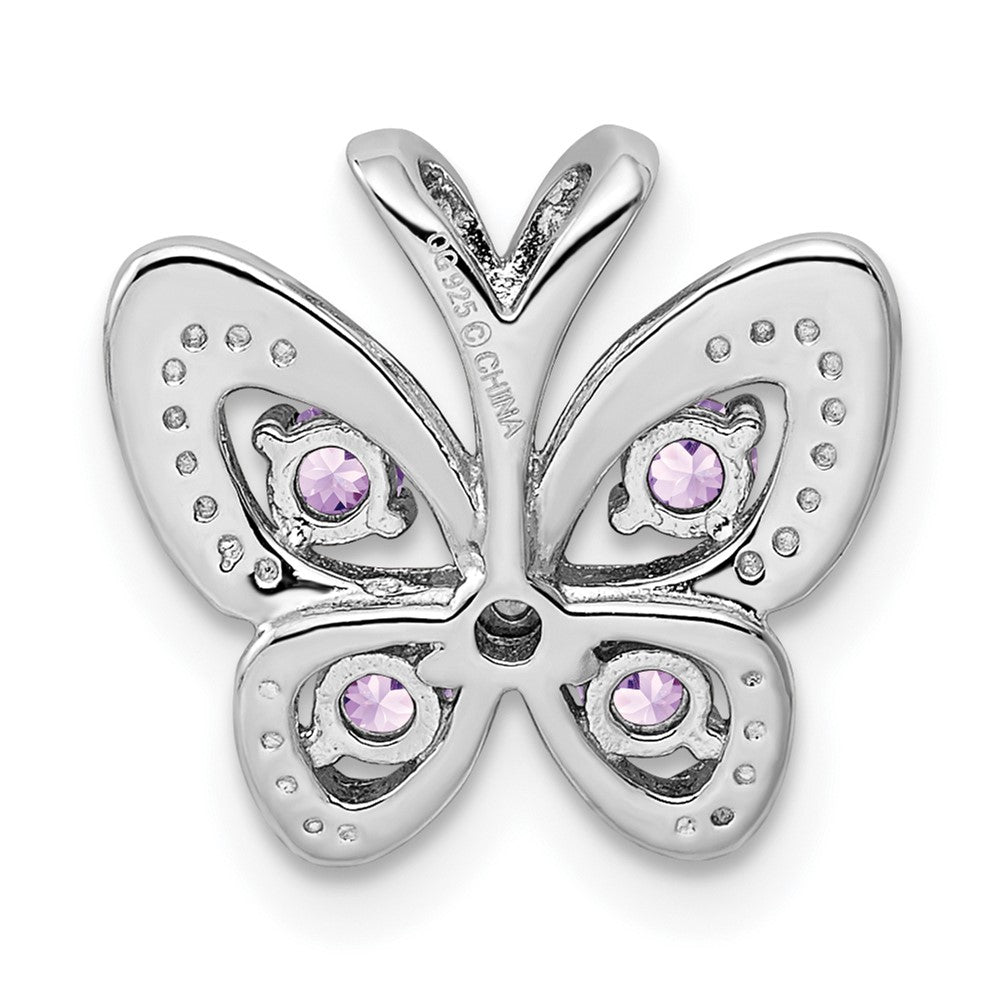 Sterling Silver Rhodium Amethyst & Pink Quartz & Diamond Pendant