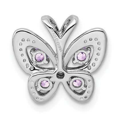 Sterling Silver Rhodium Amethyst & Pink Quartz & Diamond Pendant