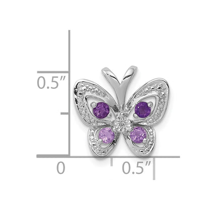 Sterling Silver Rhodium Amethyst & Pink Quartz & Diamond Pendant