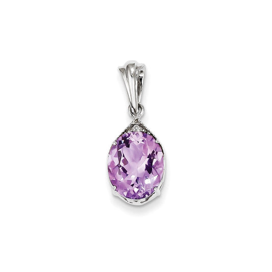 Sterling Silver with Amethyst and White Topaz Oval Pendant