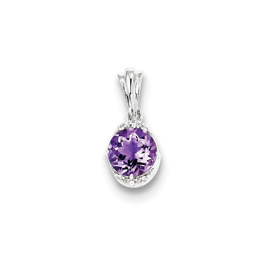 Sterling Silver with Amethyst and White Topaz Round Pendant