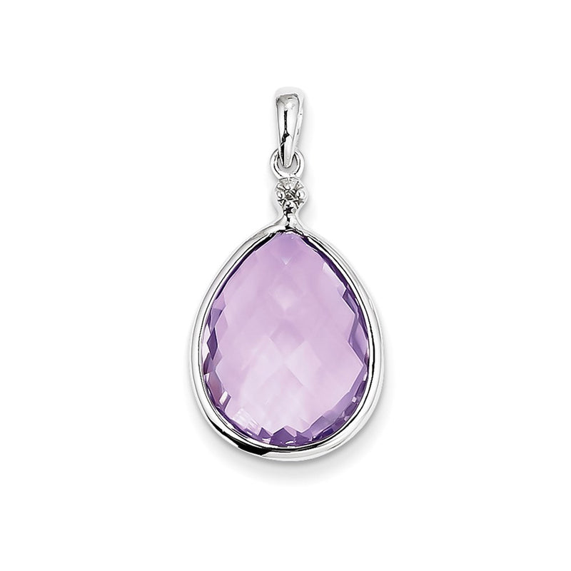 Sterling Silver Rhodium Plated Diamond & Pink Quartz Pendant