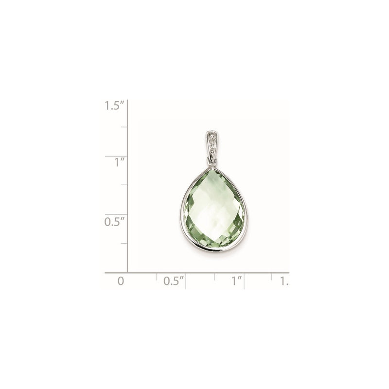 Sterling Silver Rhodium Plated Diamond Green Quartz Pendant