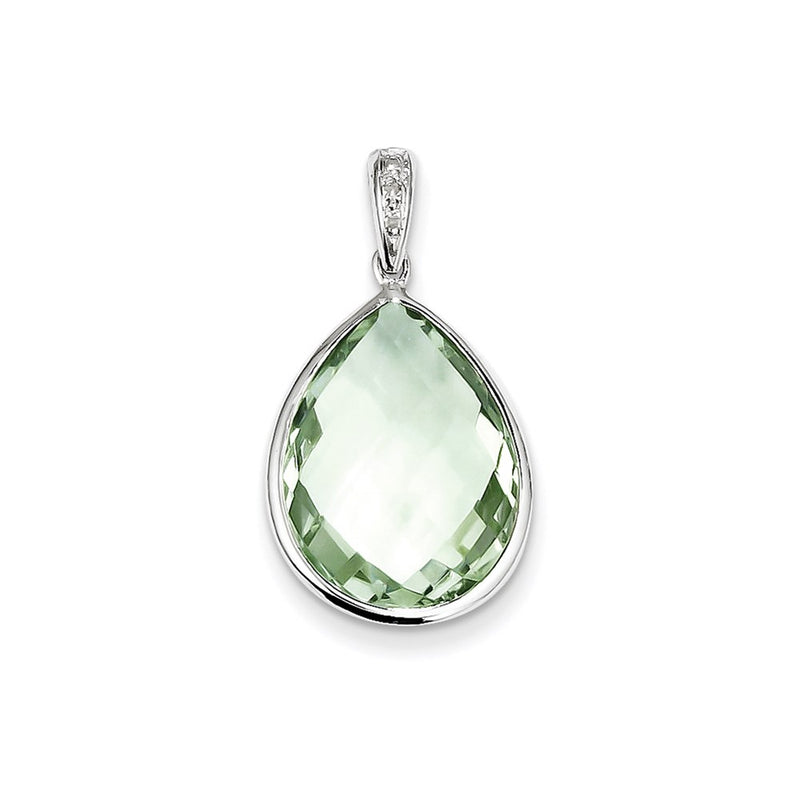 Sterling Silver Rhodium Plated Diamond Green Quartz Pendant