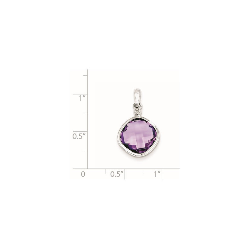 Sterling Silver Rhodium Plated Diamond Amethyst Square Pendant