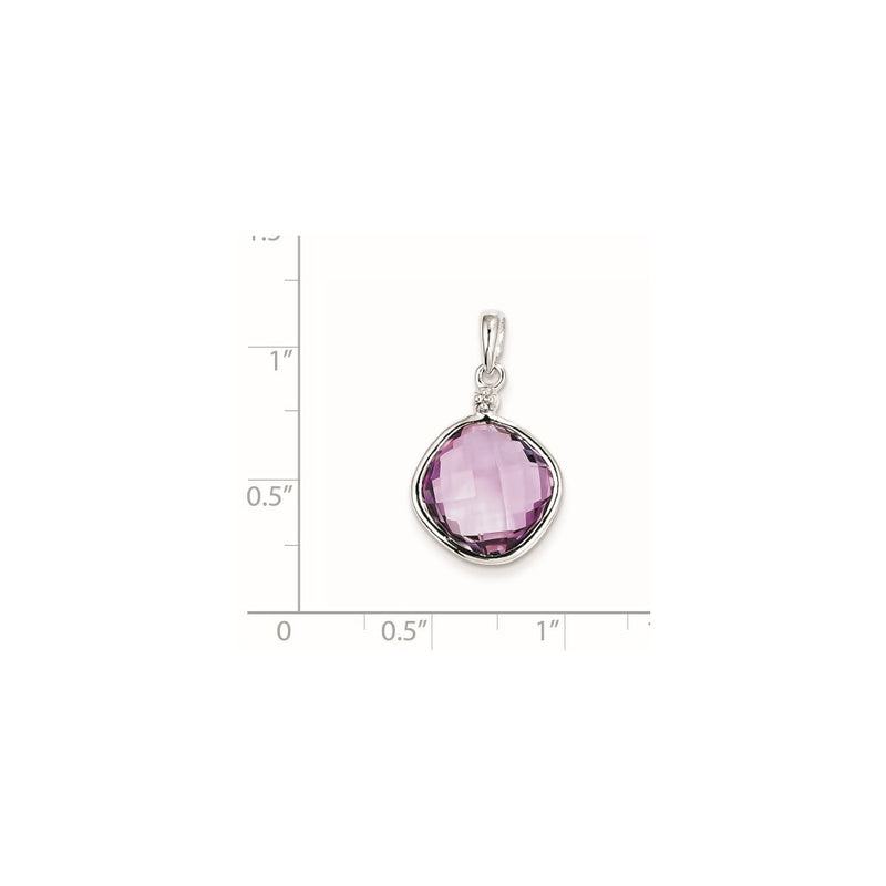 Sterling Silver Rhodium Plated Diamond & Pink Quartz Square Pendant