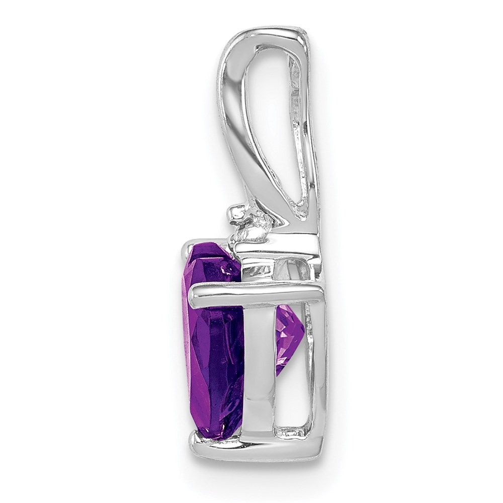 Sterling Silver Rhodium Plated Diamond and Amethyst Pendant