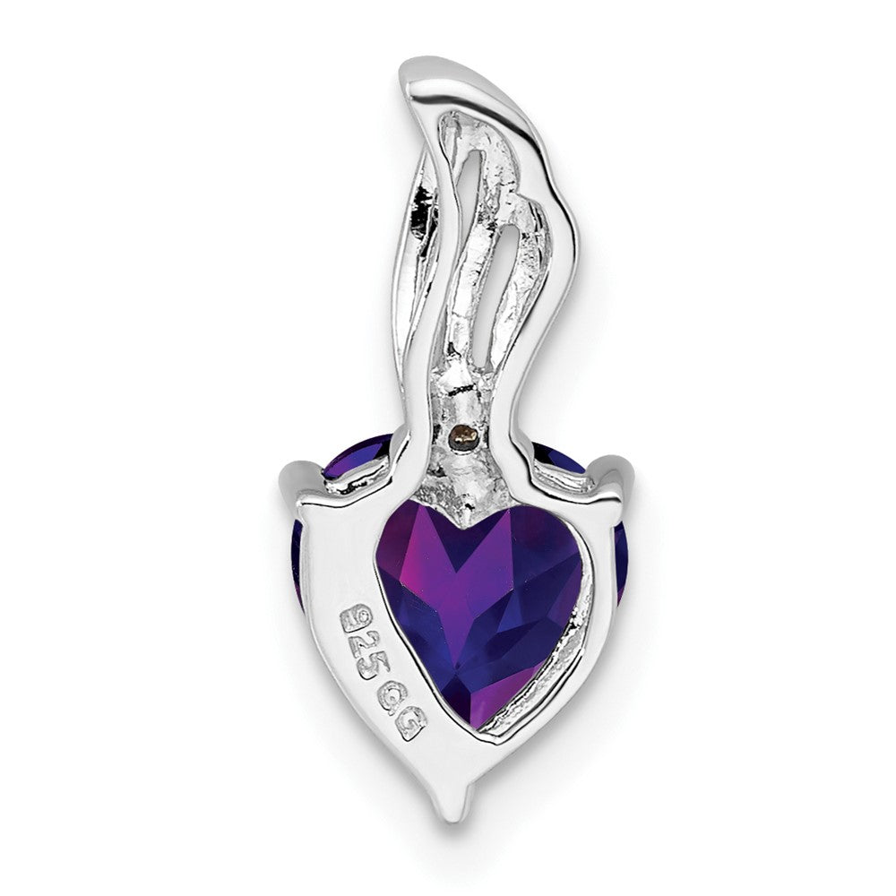 Sterling Silver Rhodium Plated Diamond and Amethyst Pendant