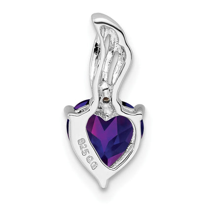 Sterling Silver Rhodium Plated Diamond and Amethyst Pendant