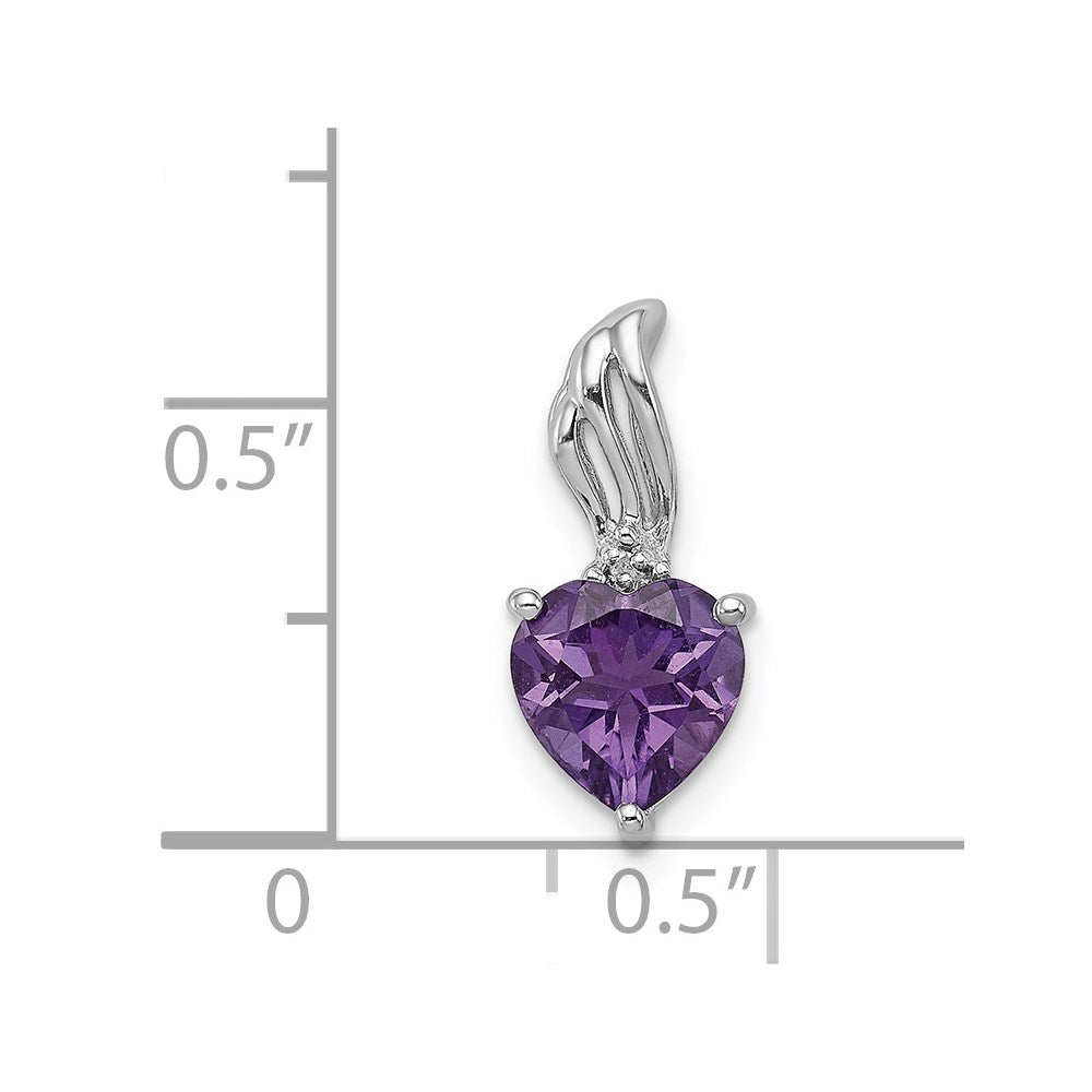 Sterling Silver Rhodium Plated Diamond and Amethyst Pendant