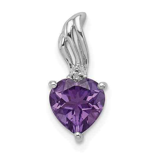 Sterling Silver Rhodium Plated Diamond and Amethyst Pendant