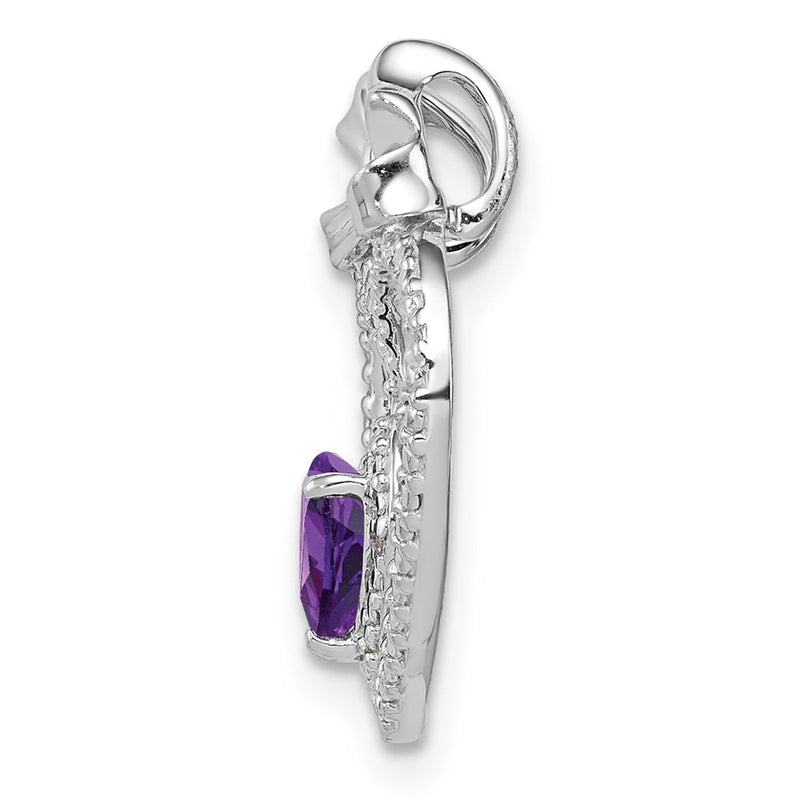 Sterling Silver Rhodium Plated Diamond & Amethyst Heart Chain Slide