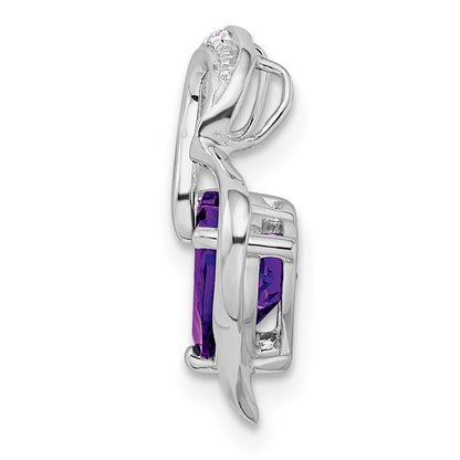 Sterling Silver Rhodium Plated Diamond Amethyst Heart Pendant