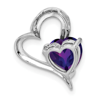 Sterling Silver Rhodium Plated Diamond Amethyst Heart Pendant