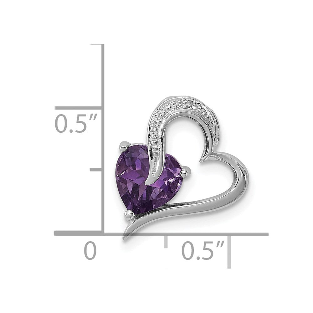 Sterling Silver Rhodium Plated Diamond Amethyst Heart Pendant