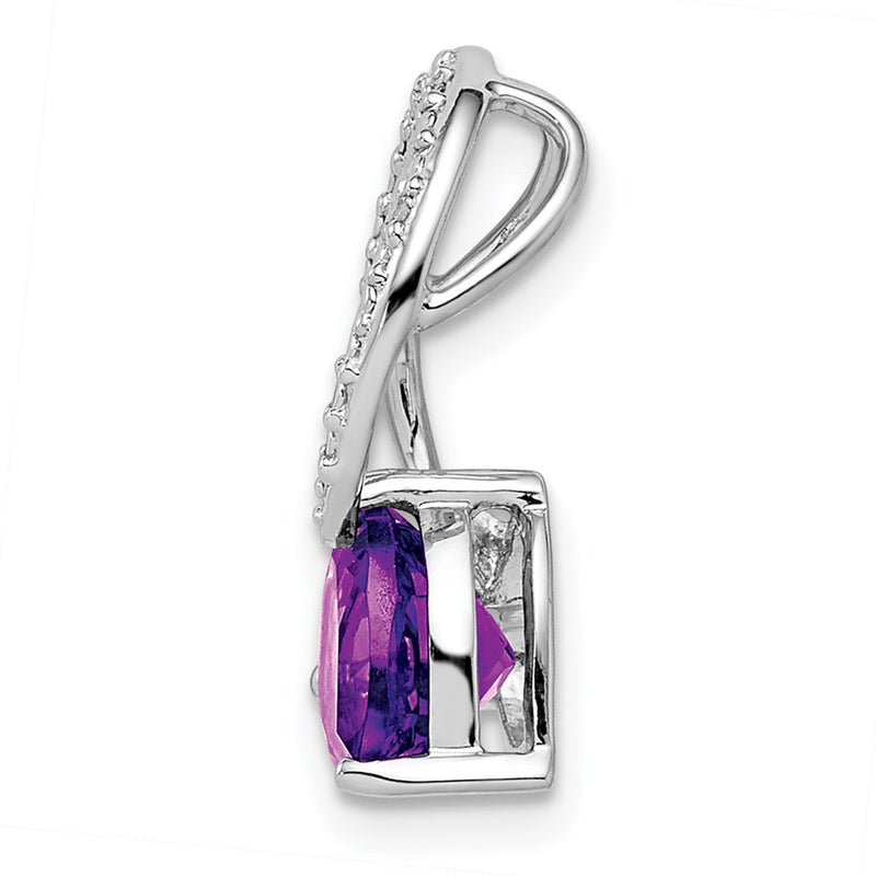 Sterling Silver Rhodium Plated Diamond and Amethyst Heart Chain Slide
