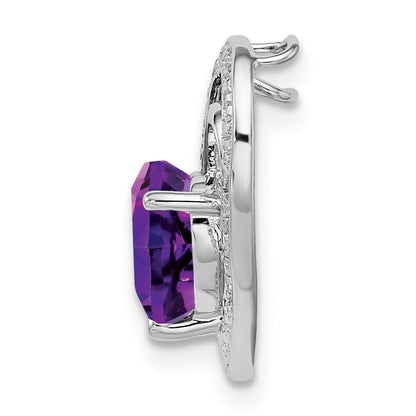 Sterling Silver Rhodium Plated Diamond and Amethyst Heart Pendant