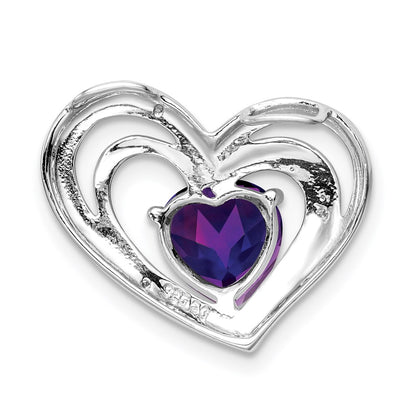 Sterling Silver Rhodium Plated Diamond and Amethyst Heart Pendant