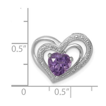 Sterling Silver Rhodium Plated Diamond and Amethyst Heart Pendant