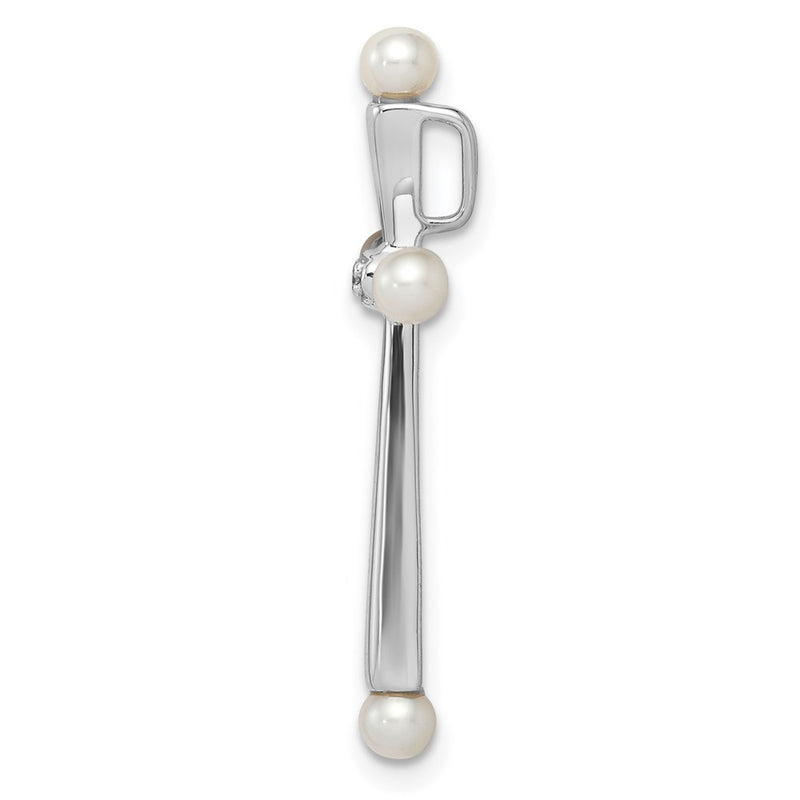 Sterling Silver Rhod Plated Diamond FW Cultured Pearl Cross Chain Slide