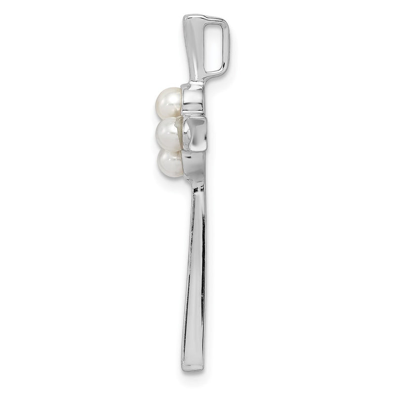 Sterling Silver Rhod Plated Diamond FW Cultured Pearl Cross Chain Slide