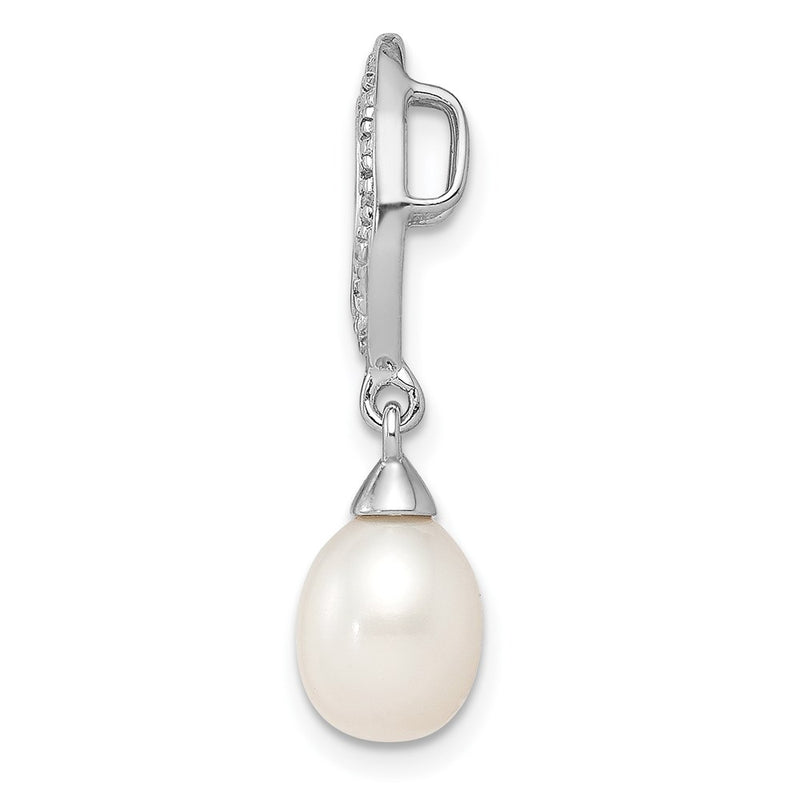 Sterling Silver Rhodium Plated Diamond & FW Cultured Pearl Chain Slide