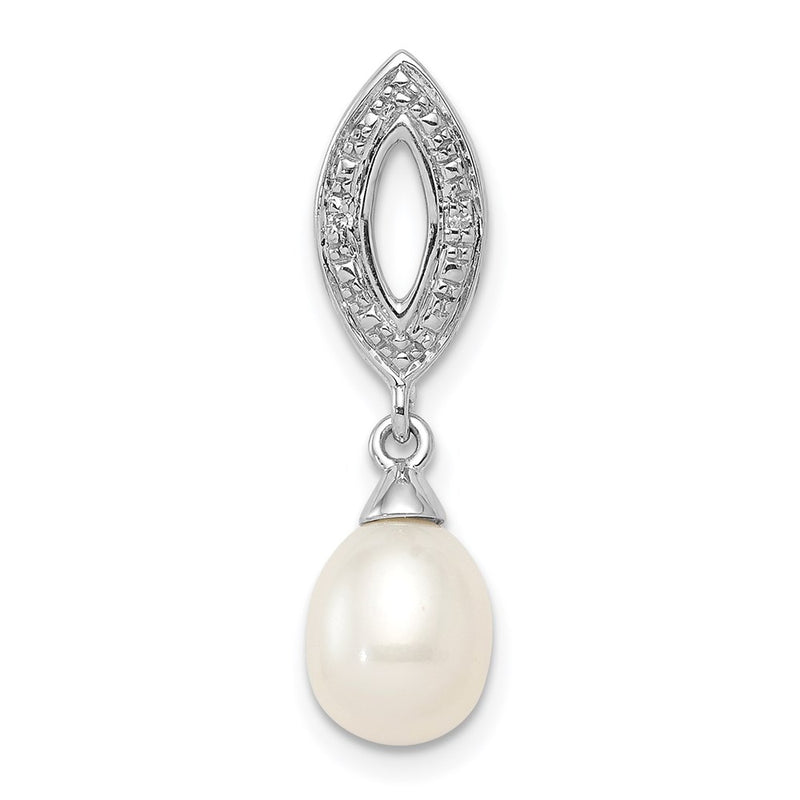 Sterling Silver Rhodium Plated Diamond & FW Cultured Pearl Chain Slide