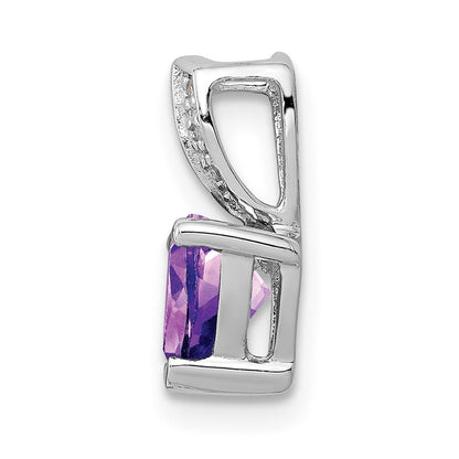 Sterling Silver Rhodium Plated Diamond Amethyst Trillion Pendant