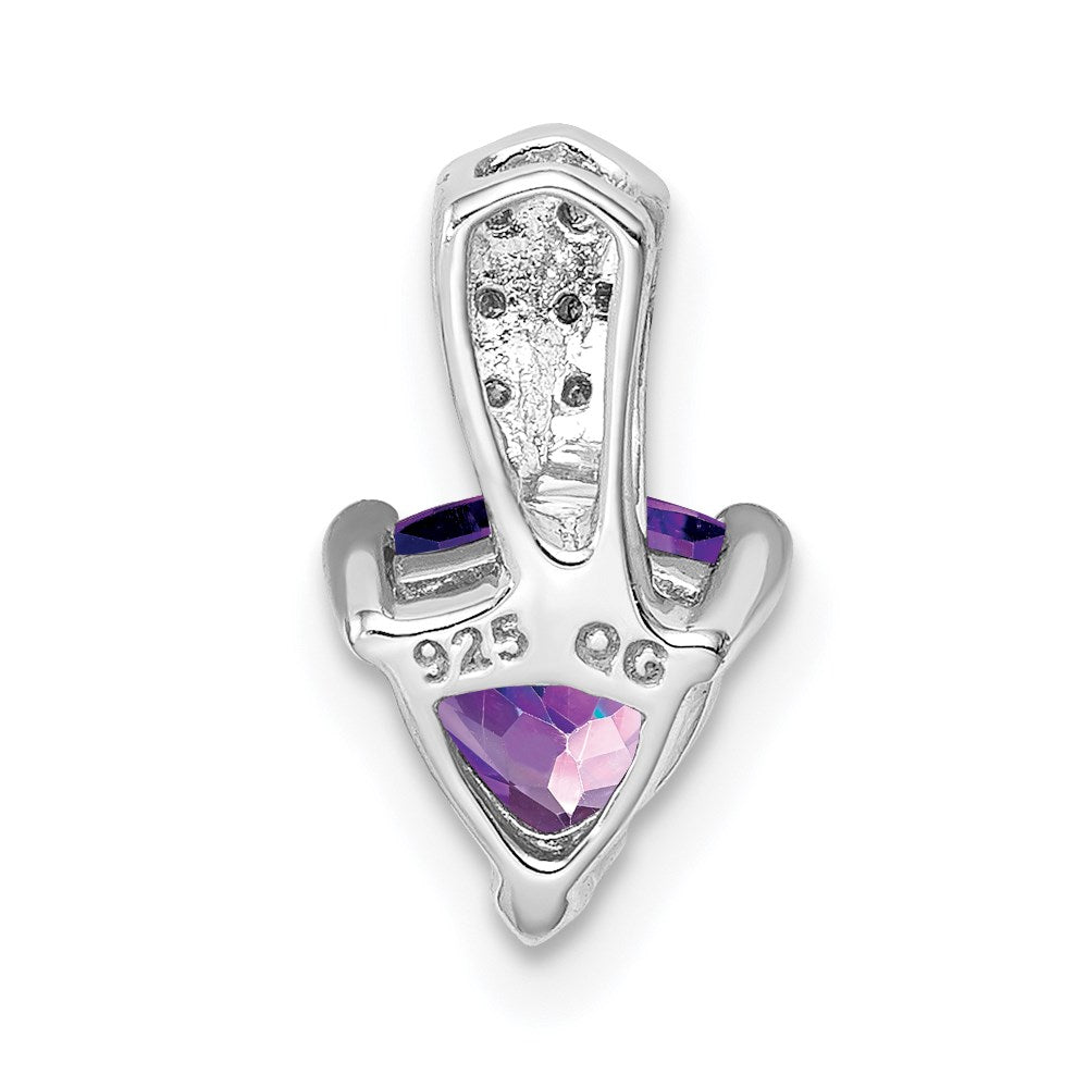 Sterling Silver Rhodium Plated Diamond Amethyst Trillion Pendant