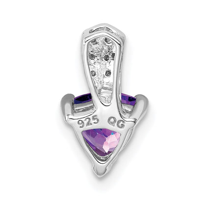 Sterling Silver Rhodium Plated Diamond Amethyst Trillion Pendant