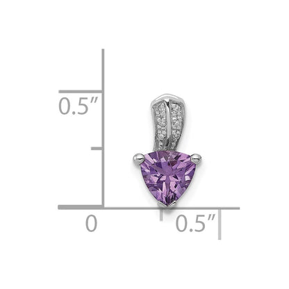 Sterling Silver Rhodium Plated Diamond Amethyst Trillion Pendant
