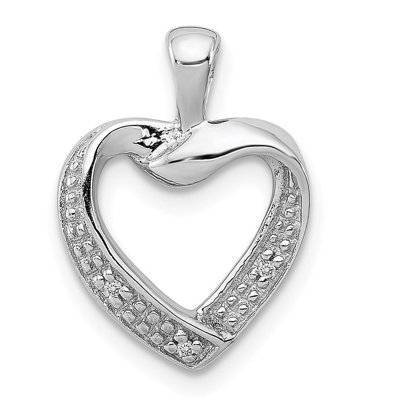 Sterling Silver Rhodium Plated Diamond Heart Pendant
