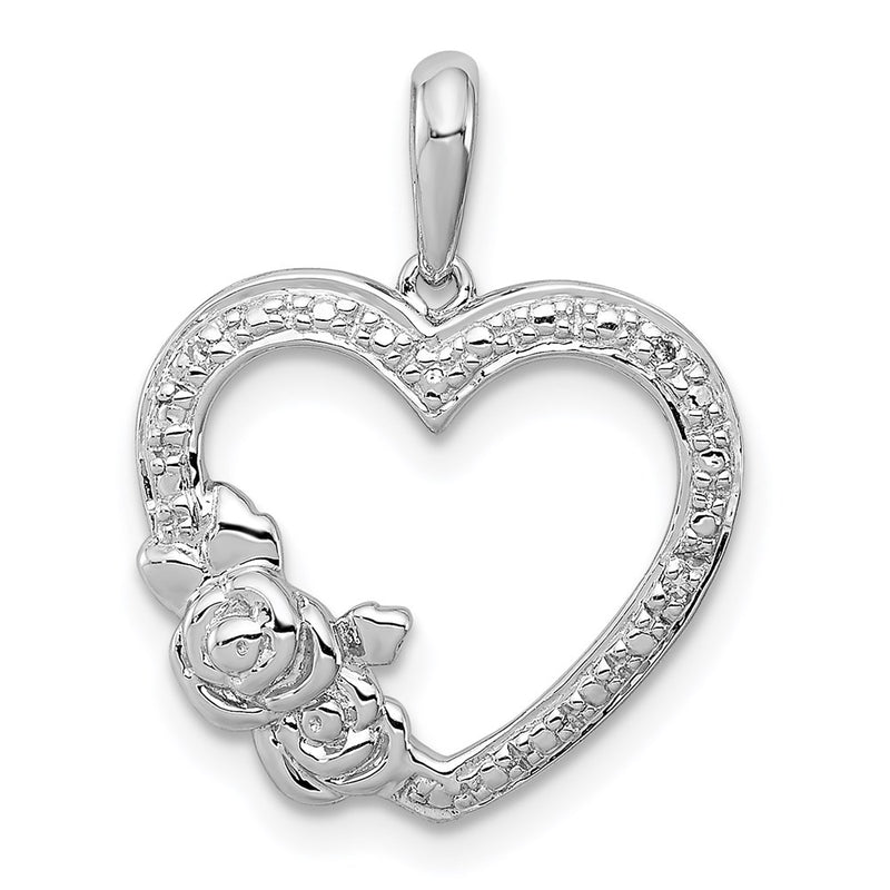 Sterling Silver Rhodium Plated Diamond Heart Pendant