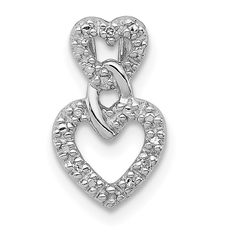 Sterling Silver Rhodium Plated Diamond Double Heart Pendant
