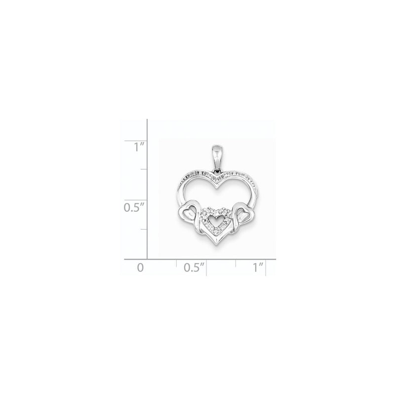 Sterling Silver Rhodium Plated Diamond 4 Hearts Pendant