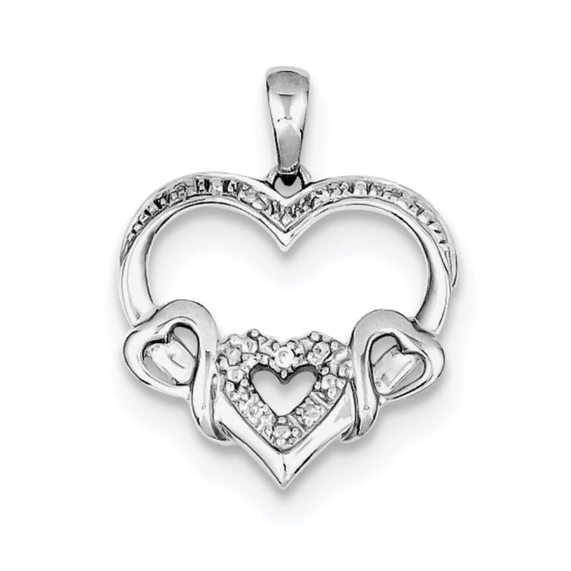 Sterling Silver Rhodium Plated Diamond 4 Hearts Pendant