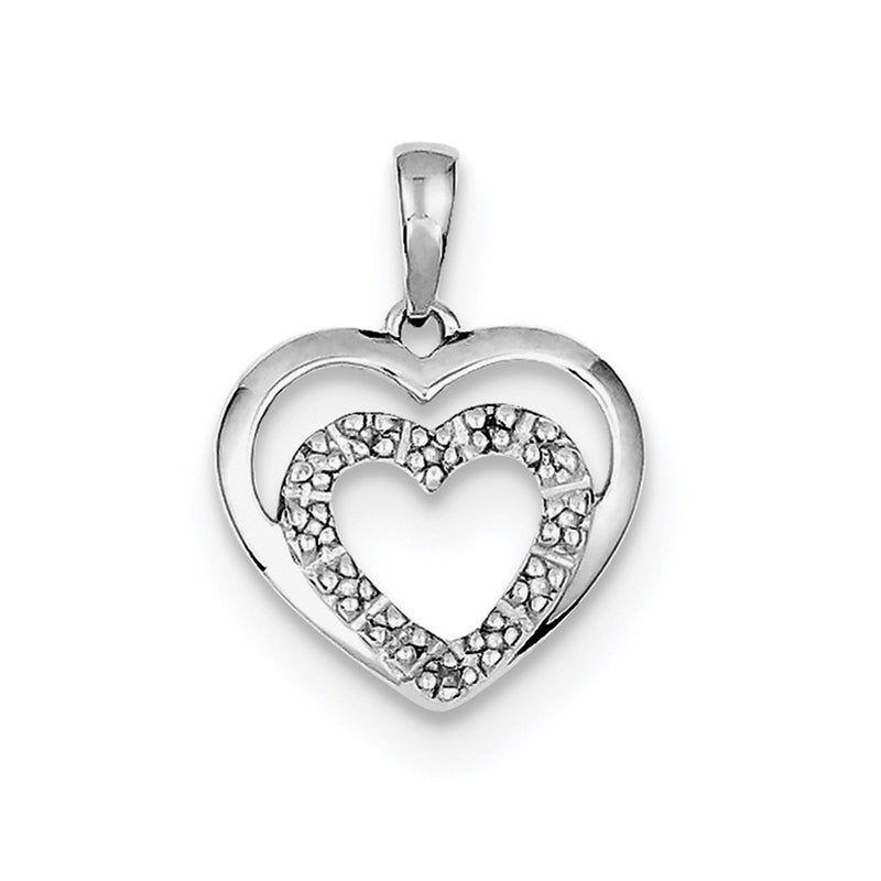 Sterling Silver Rhodium Plated Diamond Double Heart Pendant
