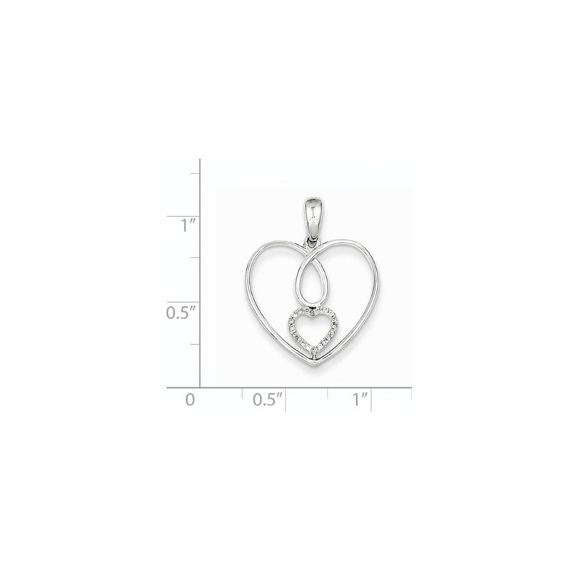 Sterling Silver Rhodium Plated Diamond Double Heart Pendant