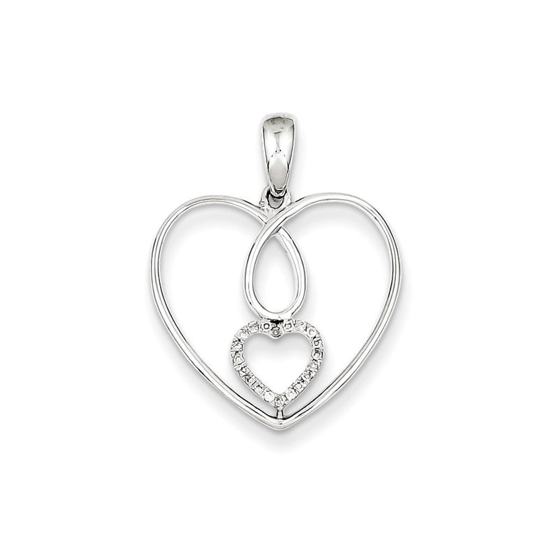 Sterling Silver Rhodium Plated Diamond Double Heart Pendant